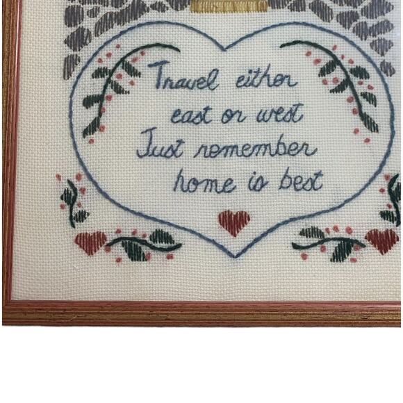 Vtg Framed Sampler Needlepoint Just Remember Home Is Best Granny Grandma Core - Picture 3 of 5